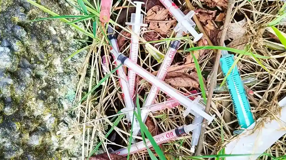 used syringes and blood vials in Dublin park