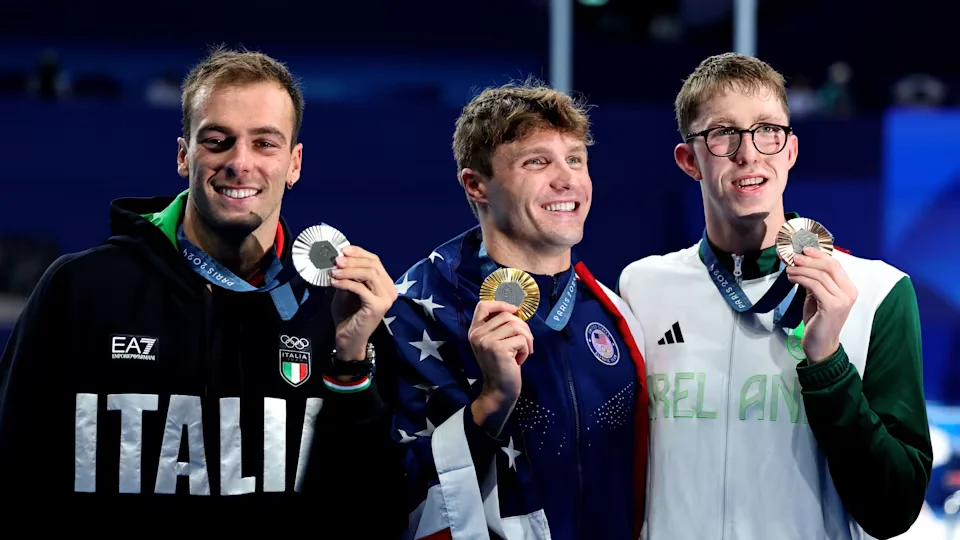 At the Paris Olympics 2024 swimming, Bobby Finke set a 1500m freestyle world record, with Daniel Wiffen finishing third Paris Olympics 2024 Swimming